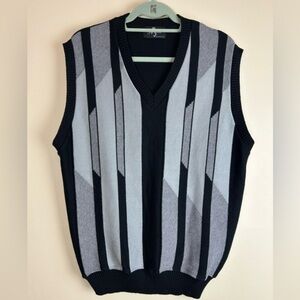 GRAN SASSO Mens Vest Tank Top Black Grey Geometric Wool Sz XL/2XL.